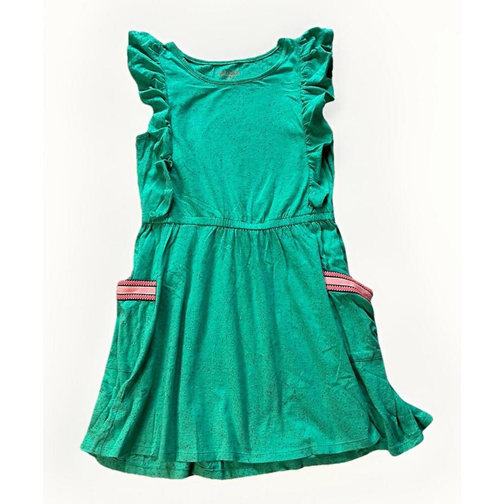 Cat & Jack Girls' Speckled Green Sleeveless Dress with Ruffled Sleeves & Pockets